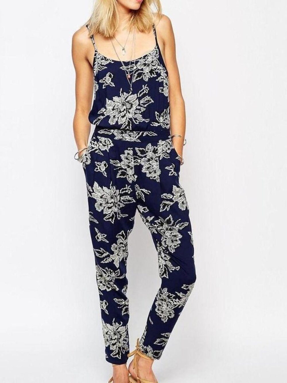 Abercrombie & Fitch Women's Blue Floral Jumpsuit XS Boho Comfy Beach Resortwear